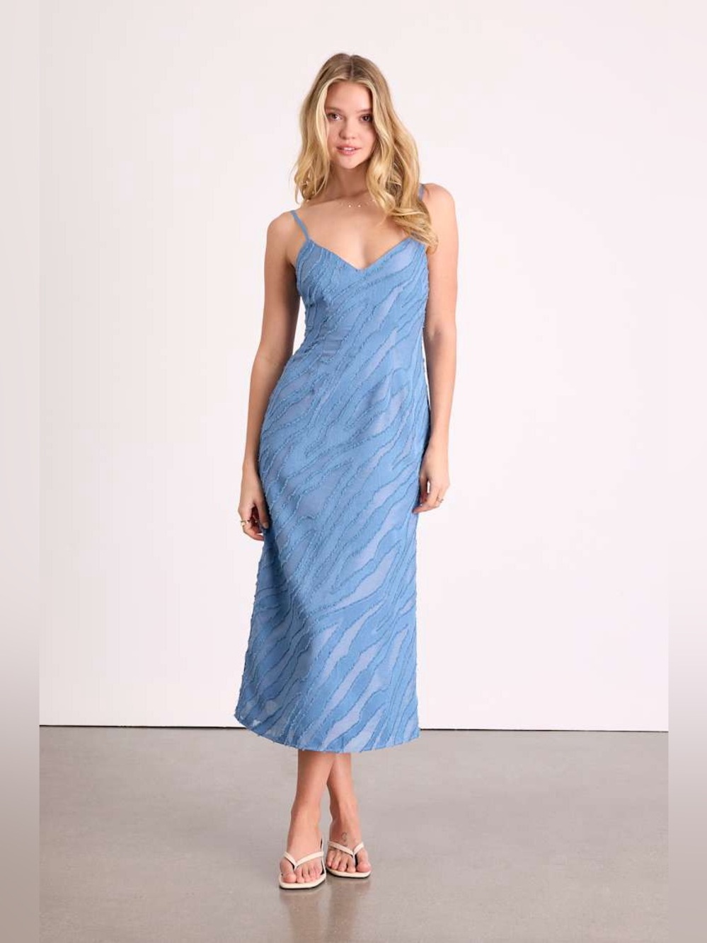 Lulus Derisa Slate Blue Textured Burnout Slip Midi Dress